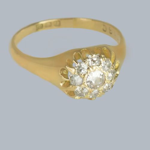 18CT GOLD OLD MINE CUT DIAMOND CLUSTER RING HALLMARKED LONDON 1911 ANTIQUE RING - ADDITIONAL PHOTO 2