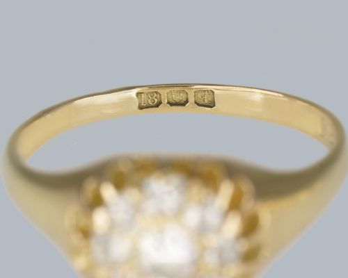 18CT GOLD OLD MINE CUT DIAMOND CLUSTER RING HALLMARKED LONDON 1911 ANTIQUE RING - ADDITIONAL PHOTO 4