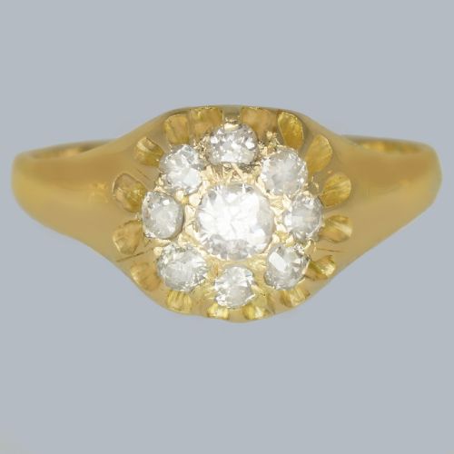 18CT GOLD OLD MINE CUT DIAMOND CLUSTER RING HALLMARKED LONDON 1911 ANTIQUE RING - ADDITIONAL PHOTO 6