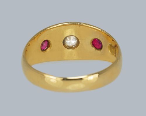ANTIQUE DIAMOND RUBY TRILOGY RING 18CT GOLD EDWARDIAN GYPSY RING BIRMINGHAM 1906 - ADDITIONAL PHOTO 4