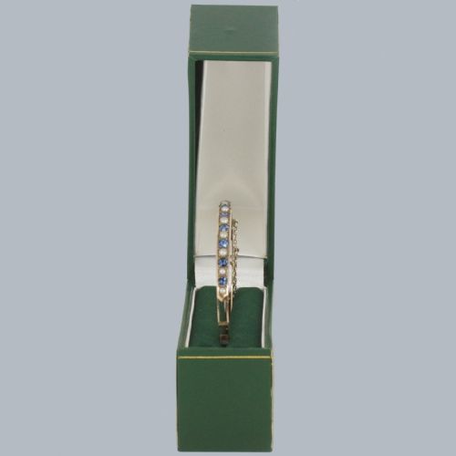 ANTIQUE SAPPHIRE AND PEARL BANGLE 9CT GOLD EDWARDIAN BRACELET CIRCA 1910 - ADDITIONAL PHOTO 4