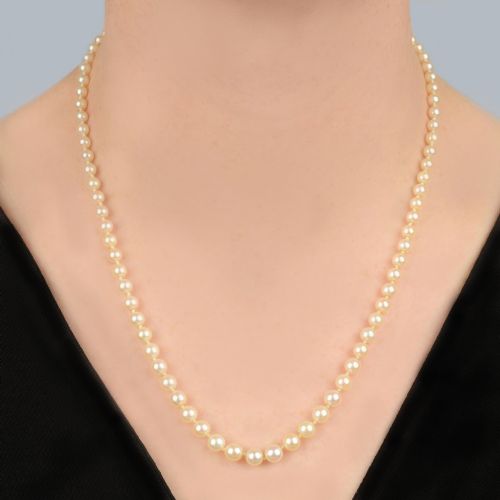 VINTAGE PEARL NECKLACE SAPPHIRE DIAMOND CLASP 1930S SINGLE STRAND ANTIQUE PEARL NECKLACE - ADDITIONAL PHOTO 1