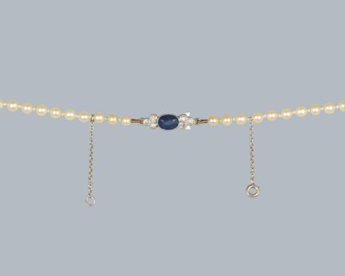 VINTAGE PEARL NECKLACE SAPPHIRE DIAMOND CLASP 1930S SINGLE STRAND ANTIQUE PEARL NECKLACE - ADDITIONAL PHOTO 3
