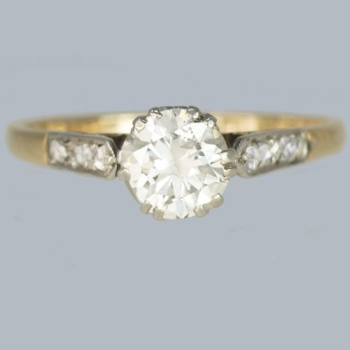 vintage solitaire 08ct diamond ring 18ct yellow gold plat 1920s engagement ring - CATEGORY: ANTIQUE JEWELLERY - DATED 1950