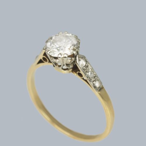 VINTAGE SOLITAIRE 08CT DIAMOND RING 18CT YELLOW GOLD PLAT 1920S ENGAGEMENT RING - ADDITIONAL PHOTO 4