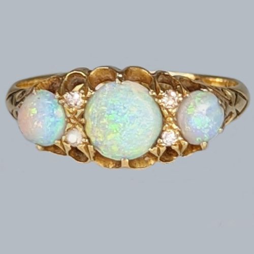 victorian opal and diamond ring 18ct gold antique trilogy ring hallmarked london 1901 - CATEGORY: ANTIQUE JEWELLERY - DATED VICTORIAN