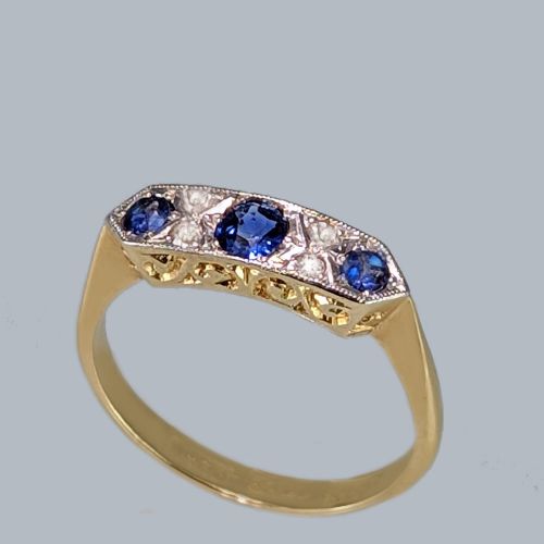 art deco sapphire diamond ring 18ct gold plat vintage 1930s ring by w h tandy - CATEGORY: ANTIQUE JEWELLERY - DATED 1930