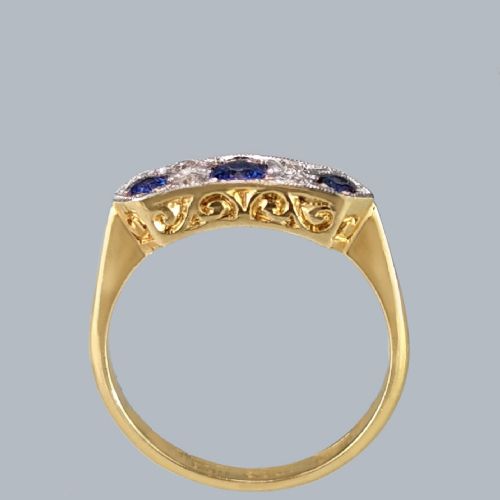 ART DECO SAPPHIRE DIAMOND RING 18CT GOLD PLAT VINTAGE 1930S RING BY W H TANDY - ADDITIONAL PHOTO 5