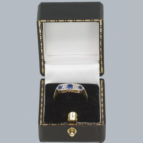 ART DECO SAPPHIRE DIAMOND RING 18CT GOLD PLAT VINTAGE 1930S RING BY W H TANDY - ADDITIONAL PHOTO 6