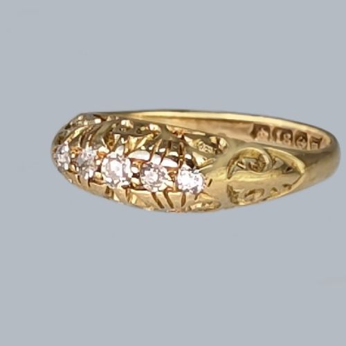 ANTIQUE 18CT GOLD DIAMOND RING ORNATE EDWARDIAN FIVE OLD MINE CUT DIAMOND RING BIRMINGHAM 1911 - ADDITIONAL PHOTO 1