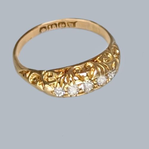 ANTIQUE 18CT GOLD DIAMOND RING ORNATE EDWARDIAN FIVE OLD MINE CUT DIAMOND RING BIRMINGHAM 1911 - ADDITIONAL PHOTO 2
