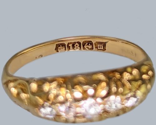 ANTIQUE 18CT GOLD DIAMOND RING ORNATE EDWARDIAN FIVE OLD MINE CUT DIAMOND RING BIRMINGHAM 1911 - ADDITIONAL PHOTO 4