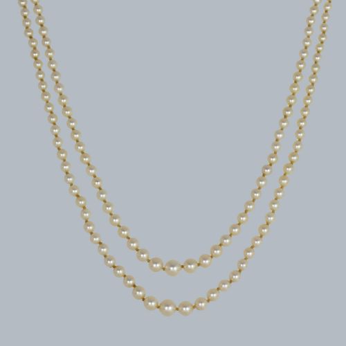 VINTAGE 2 ROW PEARL NECKLACE 9CT GOLD DIAMOND CLASP 1950S DOUBLE STRAND PEARLS HALLMARKED BIRMINGHAM 1955 - ADDITIONAL PHOTO 1