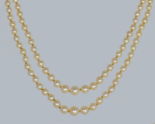 VINTAGE 2 ROW PEARL NECKLACE 9CT GOLD DIAMOND CLASP 1950S DOUBLE STRAND PEARLS HALLMARKED BIRMINGHAM 1955 - ADDITIONAL PHOTO 2