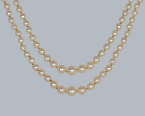 VINTAGE 2 ROW PEARL NECKLACE 9CT GOLD DIAMOND CLASP 1950S DOUBLE STRAND PEARLS HALLMARKED BIRMINGHAM 1955 - ADDITIONAL PHOTO 3