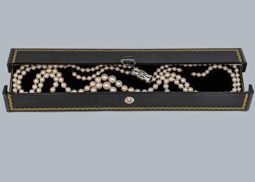 VINTAGE 2 ROW PEARL NECKLACE 9CT GOLD DIAMOND CLASP 1950S DOUBLE STRAND PEARLS HALLMARKED BIRMINGHAM 1955 - ADDITIONAL PHOTO 8