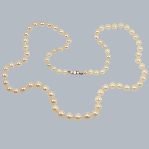 antique pearl necklace old cut diamond clasp 1920s single strand vintage pearls - CATEGORY: ANTIQUE JEWELLERY - DATED 1920