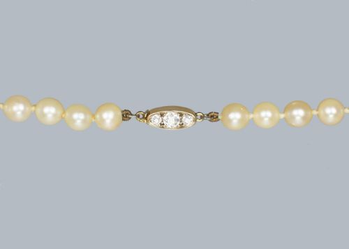 ANTIQUE PEARL NECKLACE OLD CUT DIAMOND CLASP 1920S SINGLE STRAND VINTAGE PEARLS - ADDITIONAL PHOTO 5