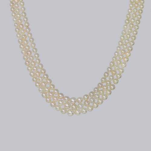 PEARL NECKLACE WITH DIAMOND CLASP VINTAGE THREE STRAND 1950S NECKLACE WITH ANCHORCERT CERTIFICATE - ADDITIONAL PHOTO 2