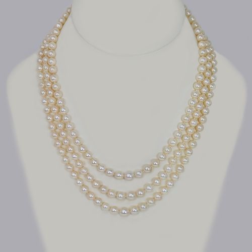 PEARL NECKLACE WITH DIAMOND CLASP VINTAGE THREE STRAND 1950S NECKLACE WITH ANCHORCERT CERTIFICATE - ADDITIONAL PHOTO 8