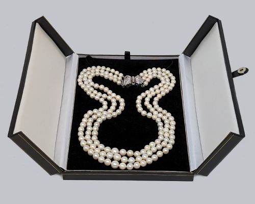 PEARL NECKLACE WITH DIAMOND CLASP VINTAGE THREE STRAND 1950S NECKLACE WITH ANCHORCERT CERTIFICATE - ADDITIONAL PHOTO 9