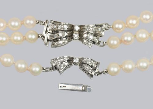 PEARL NECKLACE WITH DIAMOND CLASP VINTAGE THREE STRAND 1950S NECKLACE WITH ANCHORCERT CERTIFICATE - ADDITIONAL PHOTO 11