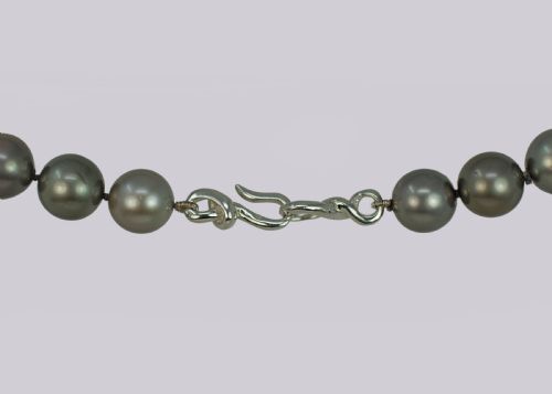 VINTAGE TAHITIAN PEARL NECKLACE SINGLE STRAND LARGE BLACK PEARL 19 CHOKER 1960S - ADDITIONAL PHOTO 9