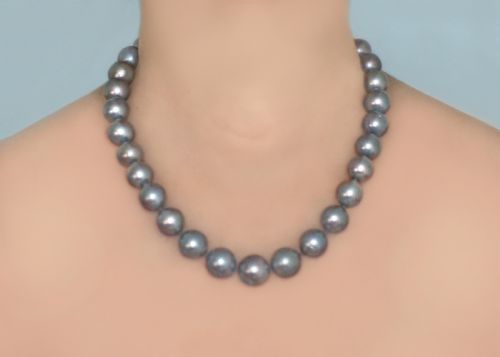 VINTAGE TAHITIAN PEARL NECKLACE SINGLE STRAND LARGE BLACK PEARL 19 CHOKER 1960S - ADDITIONAL PHOTO 11