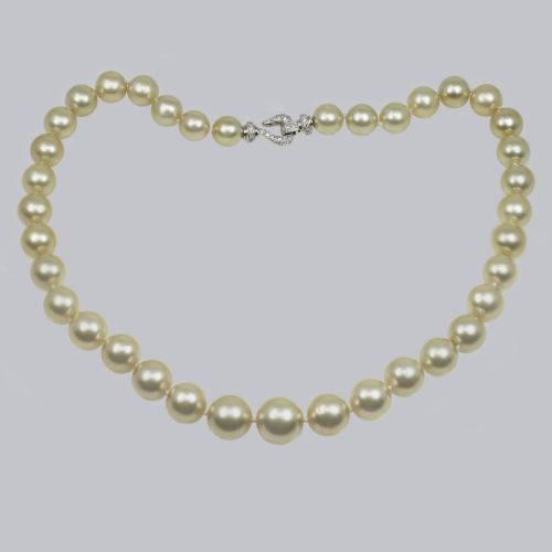 VINTAGE SOUTH SEA PEARL NECKLACE WITH DIAMOND CLASP 1960S SINGLE STRAND 145MM 105MM PEARLS - ADDITIONAL PHOTO 2