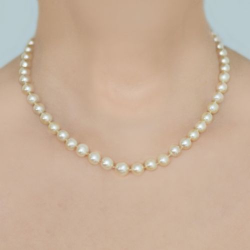VINTAGE SINGLE STRAND PEARL NECKLACE DIAMOND FLORAL CLASP 1950S PEARLS 9MM 65MM - ADDITIONAL PHOTO 1
