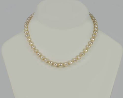 VINTAGE SINGLE STRAND PEARL NECKLACE DIAMOND FLORAL CLASP 1950S PEARLS 9MM 65MM - ADDITIONAL PHOTO 7