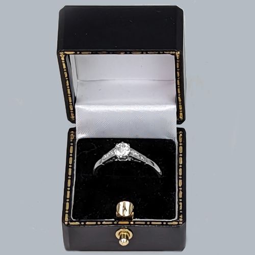 VINTAGE DIAMOND SOLITAIRE RING PLATINUM 18CT WHITE GOLD 1930S ENGAGEMENT RING - ADDITIONAL PHOTO 5