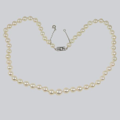 ART DECO PEARL NECKLACE DIAMOND CLASP VINTAGE 1920S SINGLE STRAND ANTIQUE PEARLS - ADDITIONAL PHOTO 3