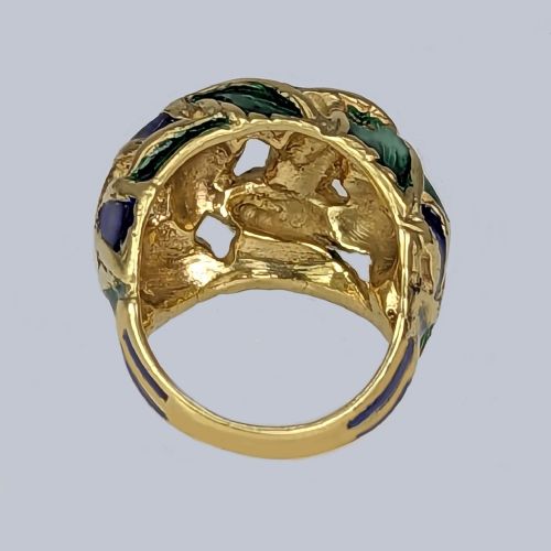 VINTAGE KUTCHINSKY RING BLUE AND GREEN ENAMEL 18CT GOLD BOMB RING LONDON 1967 - ADDITIONAL PHOTO 9