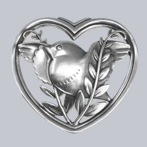 GEORG JENSEN ROBIN HEART BROOCH ARNO MALINOWSKI VINTAGE 193040S STERLING SILVER BIRD 239 - ADDITIONAL PHOTO 1
