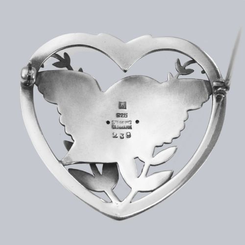 GEORG JENSEN ROBIN HEART BROOCH ARNO MALINOWSKI VINTAGE 193040S STERLING SILVER BIRD 239 - ADDITIONAL PHOTO 2