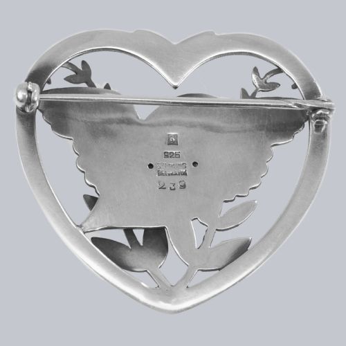 GEORG JENSEN ROBIN HEART BROOCH ARNO MALINOWSKI VINTAGE 193040S STERLING SILVER BIRD 239 - ADDITIONAL PHOTO 3