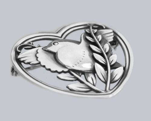 GEORG JENSEN ROBIN HEART BROOCH ARNO MALINOWSKI VINTAGE 193040S STERLING SILVER BIRD 239 - ADDITIONAL PHOTO 5