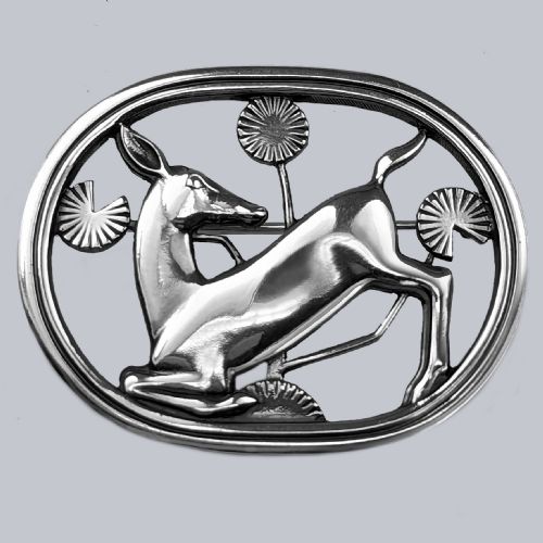 georg jensen fawn brooch arno malinowski vintage silver 193344 deer kneeling in flowers 256 - CATEGORY: ANTIQUE JEWELLERY - DATED 1930
