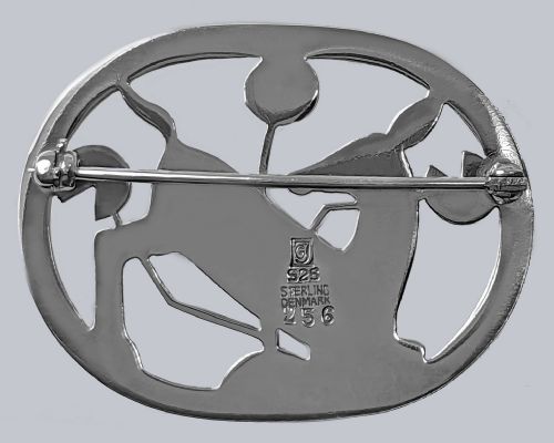GEORG JENSEN FAWN BROOCH ARNO MALINOWSKI VINTAGE SILVER 193344 DEER KNEELING IN FLOWERS 256 - ADDITIONAL PHOTO 2