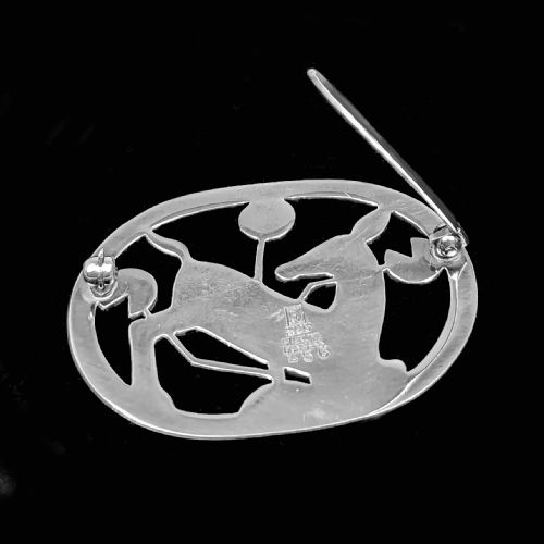 GEORG JENSEN FAWN BROOCH ARNO MALINOWSKI VINTAGE SILVER 193344 DEER KNEELING IN FLOWERS 256 - ADDITIONAL PHOTO 3