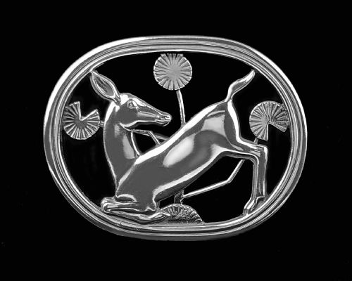 GEORG JENSEN FAWN BROOCH ARNO MALINOWSKI VINTAGE SILVER 193344 DEER KNEELING IN FLOWERS 256 - ADDITIONAL PHOTO 6