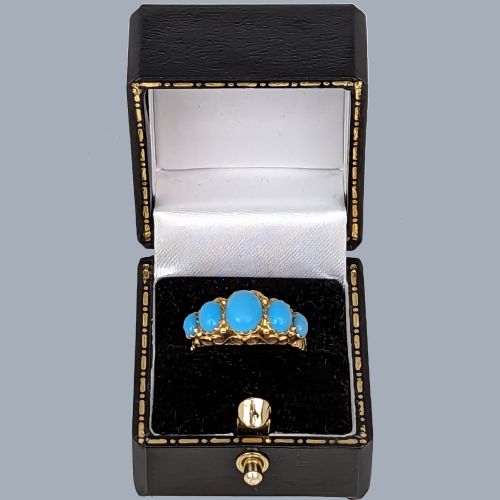 ANTIQUE TURQUOISE RING HALLMARKED 1910 EDWARDIAN 9CT GOLD FIVE STONE ORNATE RING - ADDITIONAL PHOTO 4