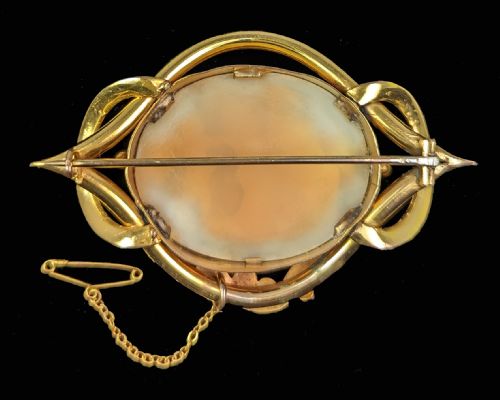 VICTORIAN SHELL CAMEO 3 LARGE BROOCH NIKE GODDESS OF VICTORY 9CT GOLD SCROLL SHELL BROOCH - ADDITIONAL PHOTO 2