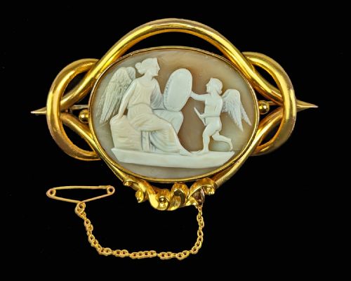 VICTORIAN SHELL CAMEO 3 LARGE BROOCH NIKE GODDESS OF VICTORY 9CT GOLD SCROLL SHELL BROOCH - ADDITIONAL PHOTO 8