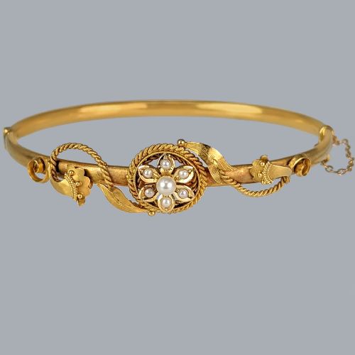 antique 15ct gold pearl bangle victorian belle epoque pearl bracelet circa 1890 - CATEGORY: ANTIQUE JEWELLERY - DATED VICTORIAN