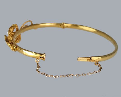 ANTIQUE 15CT GOLD PEARL BANGLE VICTORIAN BELLE EPOQUE PEARL BRACELET CIRCA 1890 - ADDITIONAL PHOTO 7