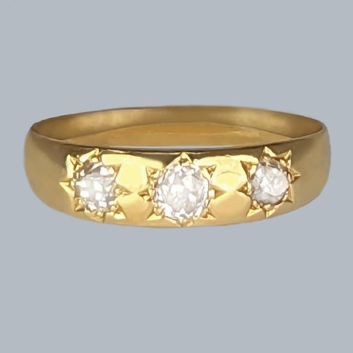 victorian trilogy ring 18ct gold old cut diamond antique three stone gypsy ring - CATEGORY: ANTIQUE JEWELLERY - DATED VICTORIAN