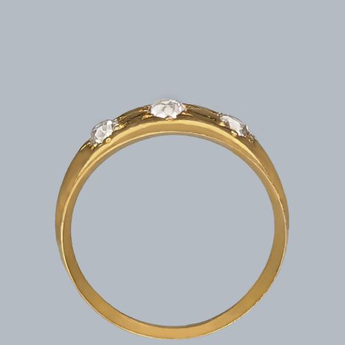 VICTORIAN TRILOGY RING 18CT GOLD OLD CUT DIAMOND ANTIQUE THREE STONE GYPSY RING - ADDITIONAL PHOTO 3