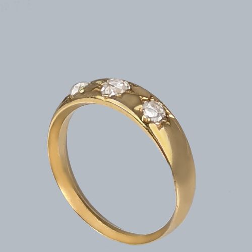 VICTORIAN TRILOGY RING 18CT GOLD OLD CUT DIAMOND ANTIQUE THREE STONE GYPSY RING - ADDITIONAL PHOTO 4